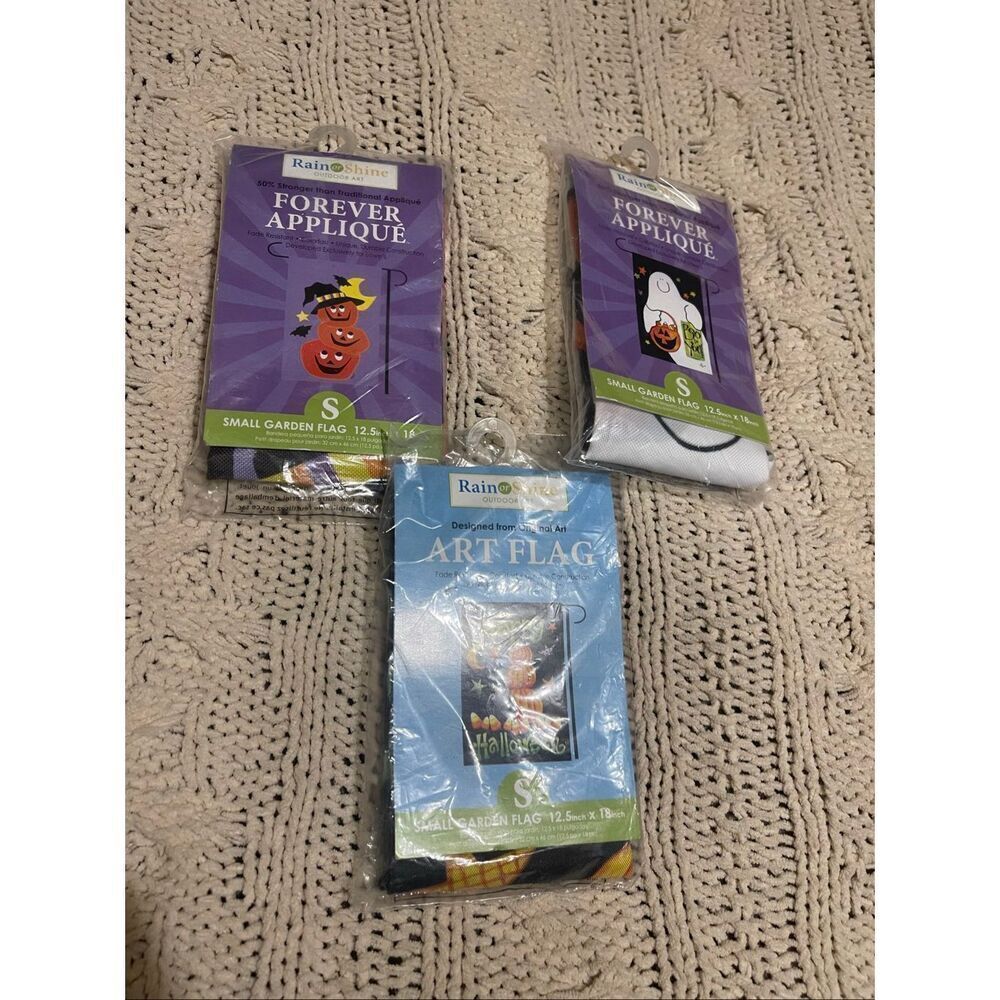 Halloween Small Garden Art Flags 12.5”x18” NEW Lot of 3 Pumpkins Ghost